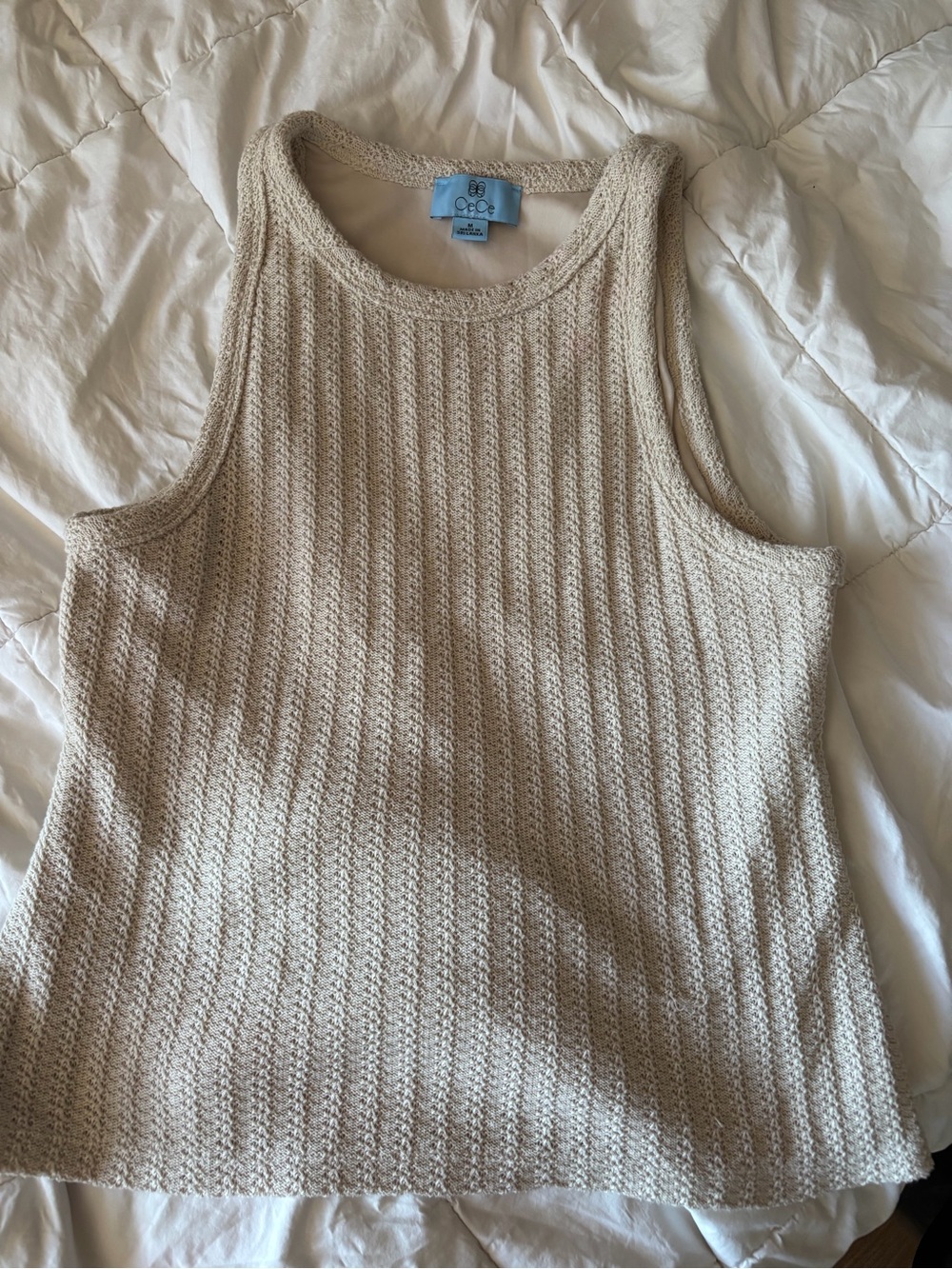 CeCe Cream Ribbed Knit Sleeveless Top